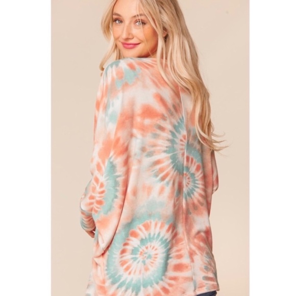 New! Soft Tie Dye Loose Fit Dolman 3/4 Sleeve Slouch Knit Top - Size S - Picture 7 of 14